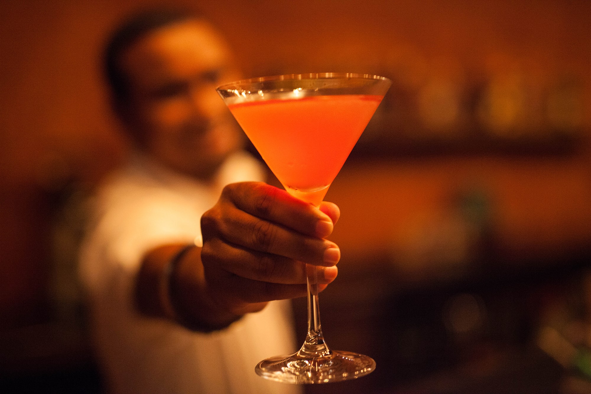 Image of a barman at Zaina Lodge holding a cocktail in his hand