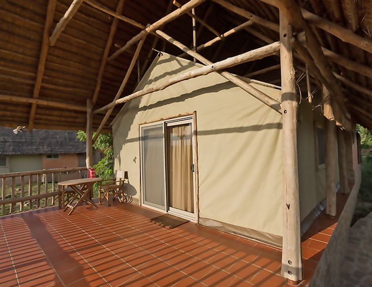 Image of the outside view of the tented chalet