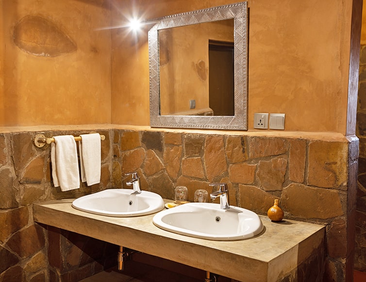 Image of the double vanity in the chalets at Zaina Lodge, Mole National Park, Ghana
